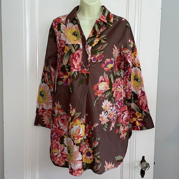 Soft Surroundings Tops - Soft Surroundings brown floral cotton tunic